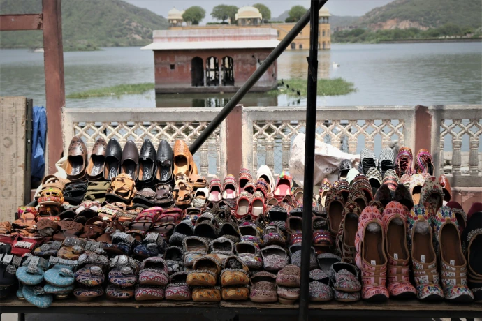 a bunch of shoes that are on a table